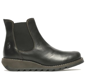 Fly London Damen SALV Chelsea-Stiefel aus Leder mit Keilabsatz, Schwarz