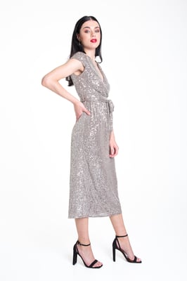 Midi-Wickelkleid mit Paillettengürtel