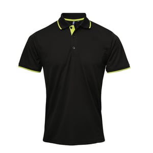 Premier Mens Contrast Coolchecker Polo Shirt (Schwarz/Limette)