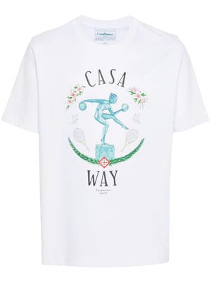 Casablanca Statue En Marbe Bedrucktes T-Shirt in Weiß