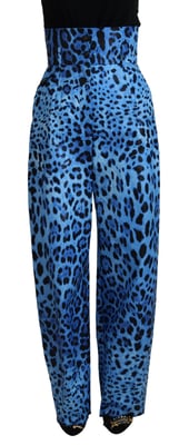 Dolce & Gabbana Blaue Leopardenmuster Hohe Taille Damenhose