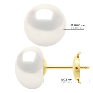 Ohrringe aus Gelbgold 375 und echten Süßwasser-Zuchtperlen, Knopfgröße 10–11 mm