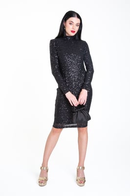 Pailletten Bodycon-Kleid mit hohem Ausschnitt