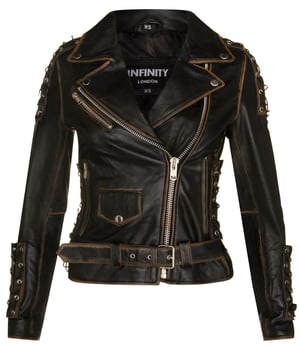 Damen-Bikerjacke „Brando“ aus schwarzem Leder in Bari