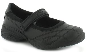 Neue Mädchen Schwarze Leder Skechers Schule Schuhe mit Klettverschluss