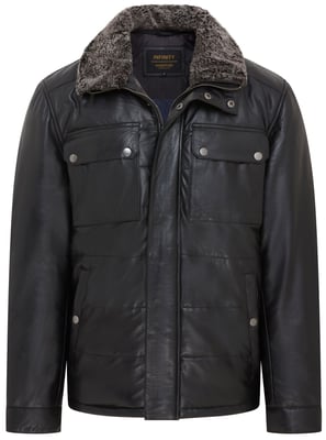 Schwarze Steppjacke aus Leder für Herren - Farsund