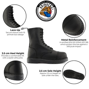 Grinders Unisex-Schnürstiefel aus schwarzem Leder mit Stahlkappe – Stag ACS
