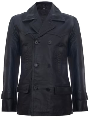 Kuhfell Dr. Who Naval German Pea Coat Lederjacke