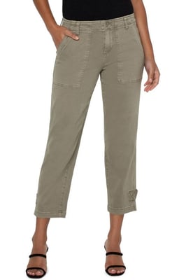 Utility Crop Cargo Jeans mit gerafftem Bein in Zinngrün