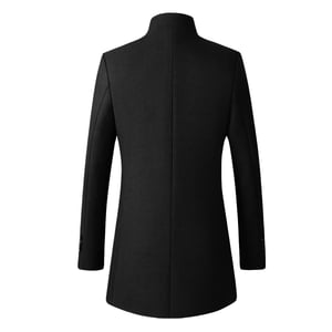Herren Wollmantel Lang Slim Fit Stehkragen Business Mantel für den Winter Schwarz