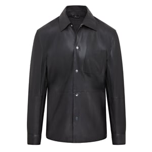 Schwarze, ungef�tterte Trucker-Western-Hemdjacke aus Leder f�r Herren - Abilene