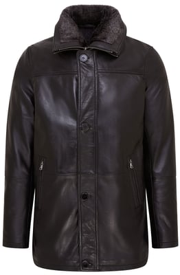 Schwarzer, mittellanger, warmer Trenchcoat aus Leder für Herren - Varkaus