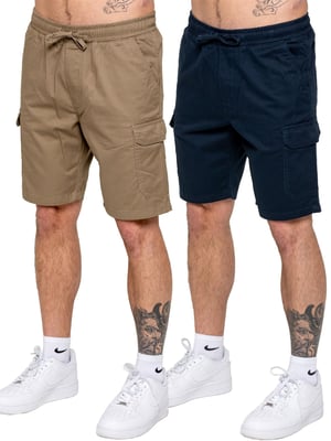 Kruze | 2er-Pack Herren Cargo-Shorts - BEIGE/NVY