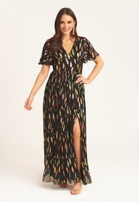 Multi-Jacquard-Maxikleid mit Engelsärmeln