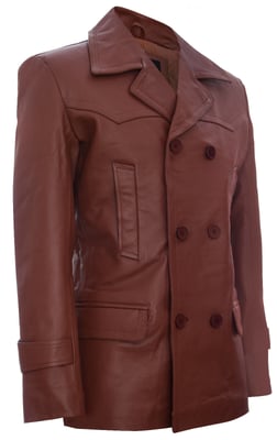 Kuhfell Dr. Who Naval German Pea Coat Lederjacke