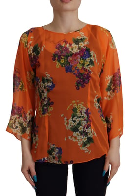 Dolce & Gabbana Orange Floral Print Langarmbluse für Damen