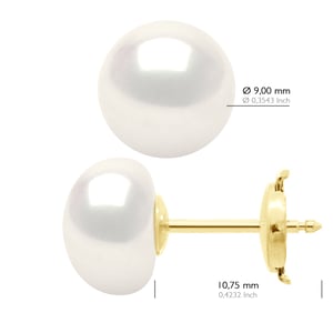 Ohrringe – Gelbgold – echte Süßwasser-Zuchtperlen, Knopf 9–10 mm