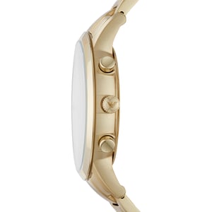 Klassische goldene Uhr der Marke Emporio Armani. Die Uhr ist aus rostfreiem Stahl gefertigt. Das Armband ist ebenfalls aus Edelstahl, hat eine Faltschließe und kann kleiner gemacht werden. Das Gehäuse der Uhr hat einen Durchmesser von 43 mm.  Marke: Emporio ArmaniModellname: AR11332 (43mm)Kategorie: HerrenarmbanduhrMaterialien: EdelstahlFarbe: gold, weiß