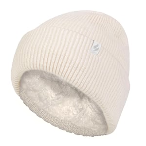 Damen Fleece gefütterte gerippte Überwurfmütze | Wärmehalter | Thermomütze für den Winter - Creme