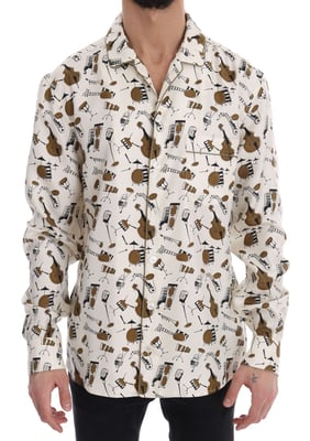 Dolce & Gabbana Weißes Seidenhemd mit JAZZ-Motivdruck