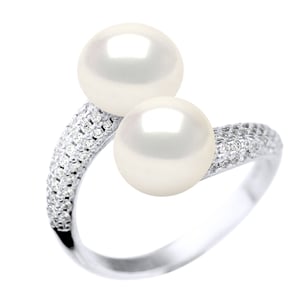 Ring YOU AND ME 2 Wasserperlen Schmuck Sweet White 9-10 mm 925