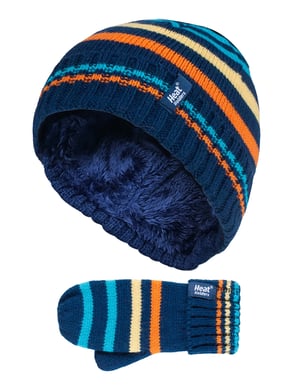 Wärmehalter - Kinder Jungen Winter gestrickt thermische Fleece gefüttert Cuffed Beanie Mütze und Handschuhe Set - NSM1P5