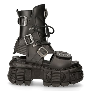 New Rock Unisex-Sandalenstiefel aus schwarzem veganem Leder – BIOS107-V1
