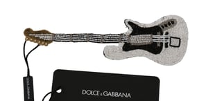 Dolce & Gabbana Weiße Gitarre Pailletten Perlen Markenansticker Brosche