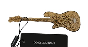 Dolce & Gabbana Weiße Gitarre Pailletten Perlen Markenansticker Brosche