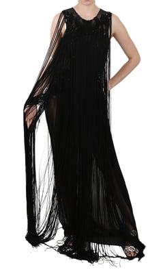 John Richmond - Robe en soie noire, perlée, pailletée et transparente pour femme