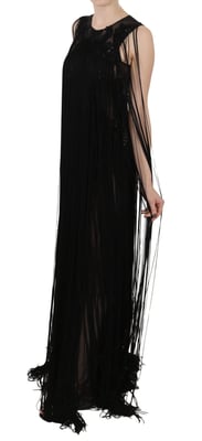 John Richmond - Robe en soie noire, perlée, pailletée et transparente pour femme