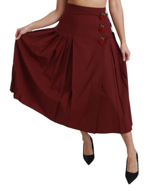 Dolce & Gabbana - Jupe longue plissée en laine rouge à taille haute pour femme