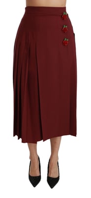 Dolce & Gabbana - Jupe longue plissée en laine rouge à taille haute pour femme