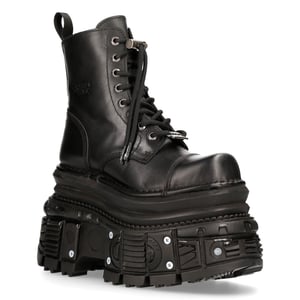 New Rock Militärstiefel aus schwarzem Metallic-Leder – MILI083CCT-C4