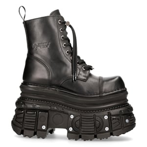 New Rock Militärstiefel aus schwarzem Metallic-Leder – MILI083CCT-C4
