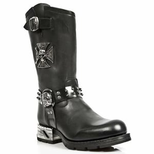 New Rock Herren-Cowboystiefel aus schwarzem Leder im Gothic-Stil – MR030-S1