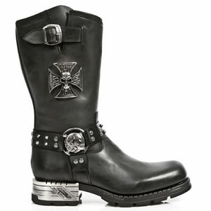 New Rock Herren-Cowboystiefel aus schwarzem Leder im Gothic-Stil – MR030-S1