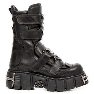 New Rock Punk Mittelhohe schwarze Lederstiefel-M-422-S1