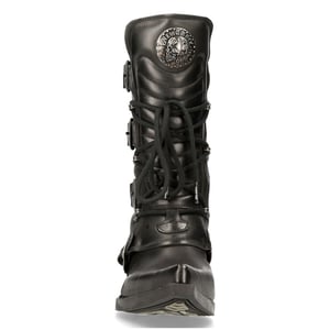 New Rock Cowboy-Schnallenstiefel aus schwarzem Leder – M-7993-S1