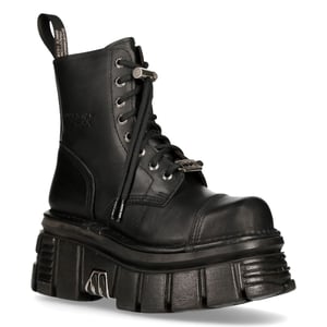 New Rock Combat Tower-Stiefel aus schwarzem Leder – M-NEWMILI083-S21