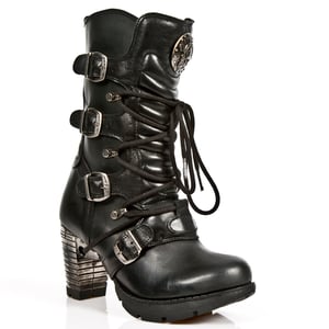New Rock Gothic-Stiefel aus schwarzem Leder und Metallic-Look für Damen – TR003-S1