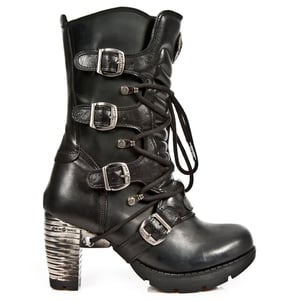 New Rock Gothic-Stiefel aus schwarzem Leder und Metallic-Look für Damen – TR003-S1