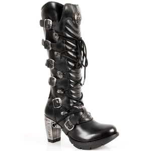 New Rock Damen-Kniehohe Stiefel mit schwarzer Schnalle und Schnürung – TR004-S1