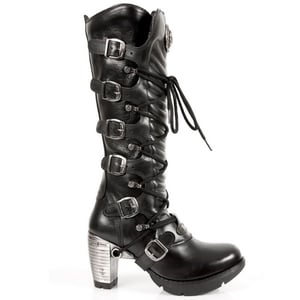 New Rock Damen-Kniehohe Stiefel mit schwarzer Schnalle und Schnürung – TR004-S1