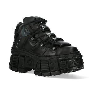 New Rock Metallic-Knöchelstiefel aus schwarzem Leder-WALL106-S12