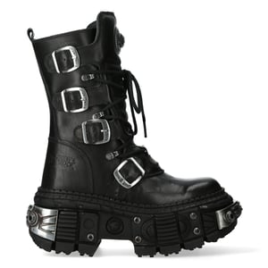 New Rock Schwarze Goth-Stiefel aus mittelhohem Kalbsleder-WALL1473-S11
