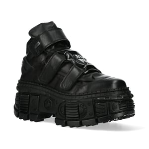 New Rock Metallic Knöchelstiefel aus schwarzem Leder-WALL285-S2