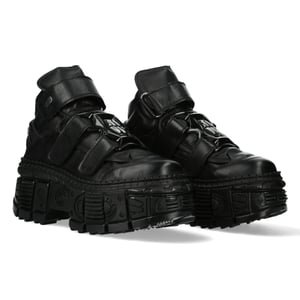New Rock Metallic Knöchelstiefel aus schwarzem Leder-WALL285-S2
