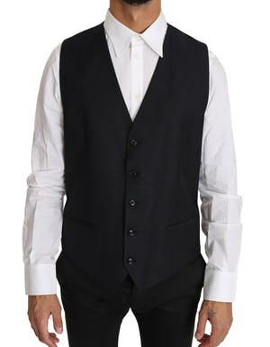 Dolce & Gabbana Gilet gris en laine et soie pour homme