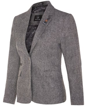 Damen-Blazer aus Tweed im 1920er-Jahre-Stil mit Fischgrätenmuster in Grau